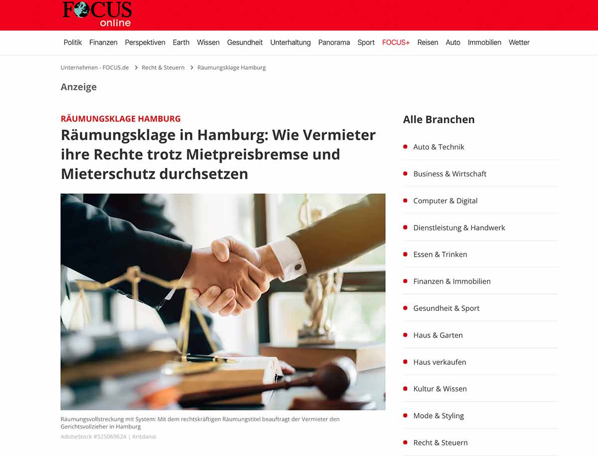 focus-online Räumungsklage Hamburg Bericht bei FOCUS Online